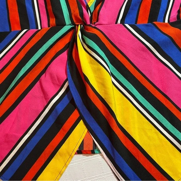 Emery Rose Color Block Striped Women's Top Size L Pop Art Tie Back Retro Bold - Picture 4 of 6